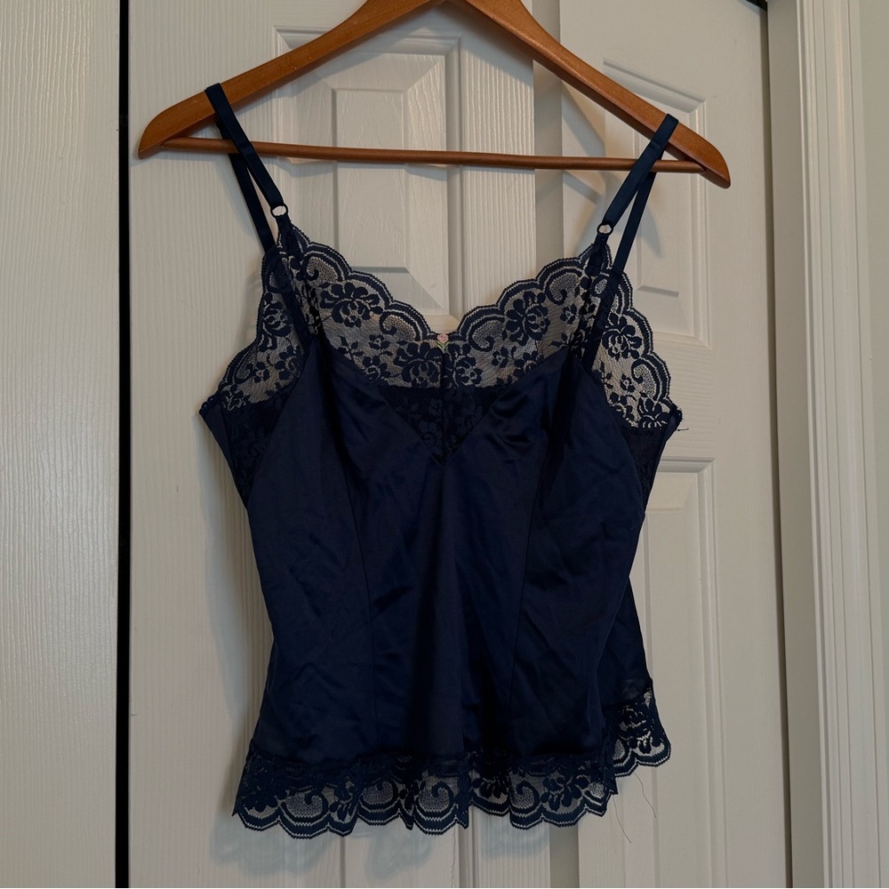 Elegant Navy Lace Trim Camisole